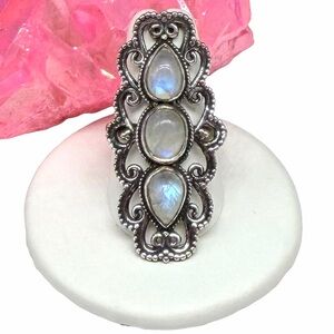 Rainbow Moonstone Ring Size 9.5 Solid 925 Sterling Silver